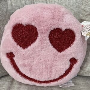 Cupcakes and Cashmere Faux Fur Pink Heart Eyes Emoji Pillow